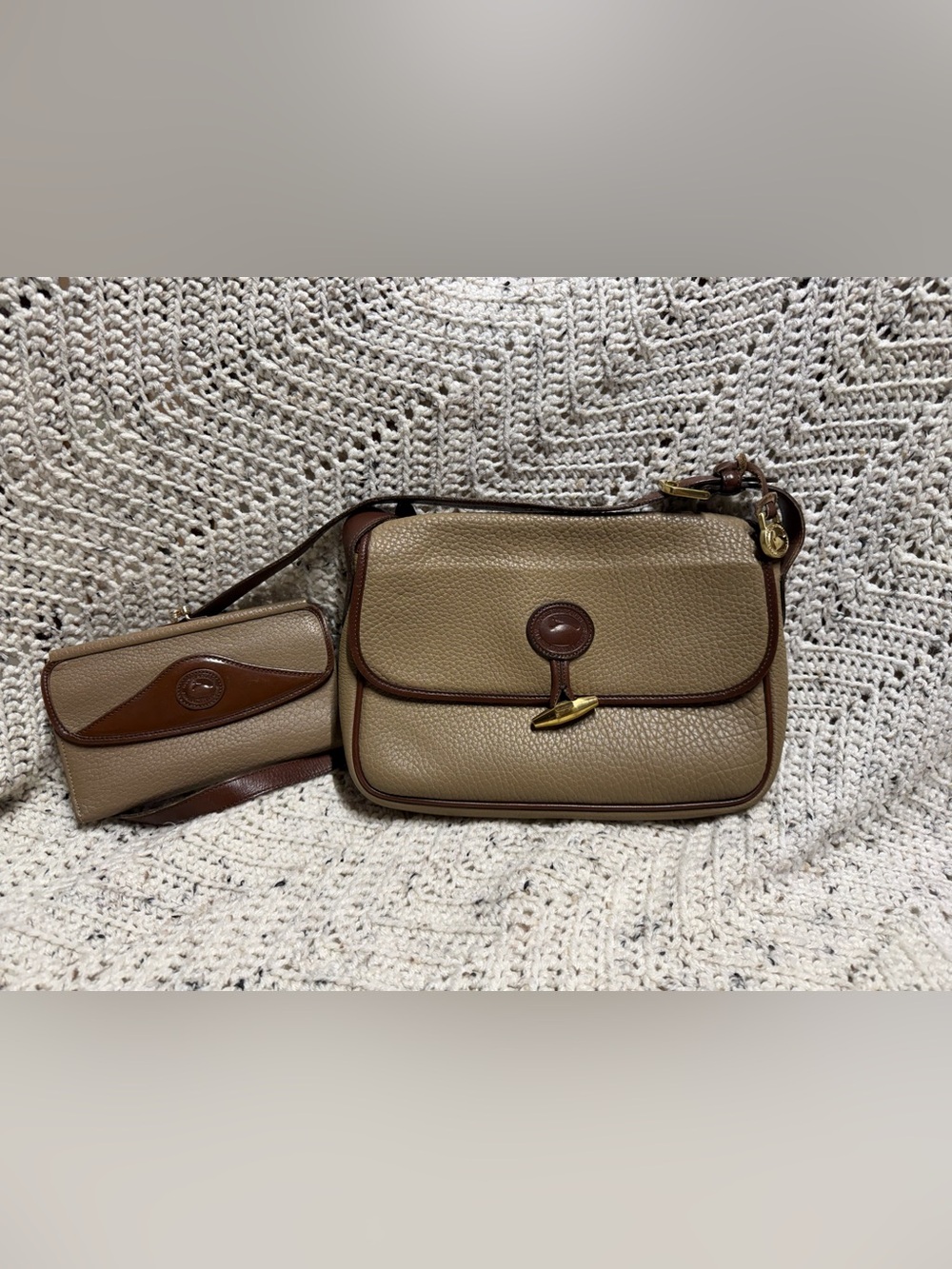 Vintage Dooney & Bourke Flap Bag in Dark Taupe with matching wallet